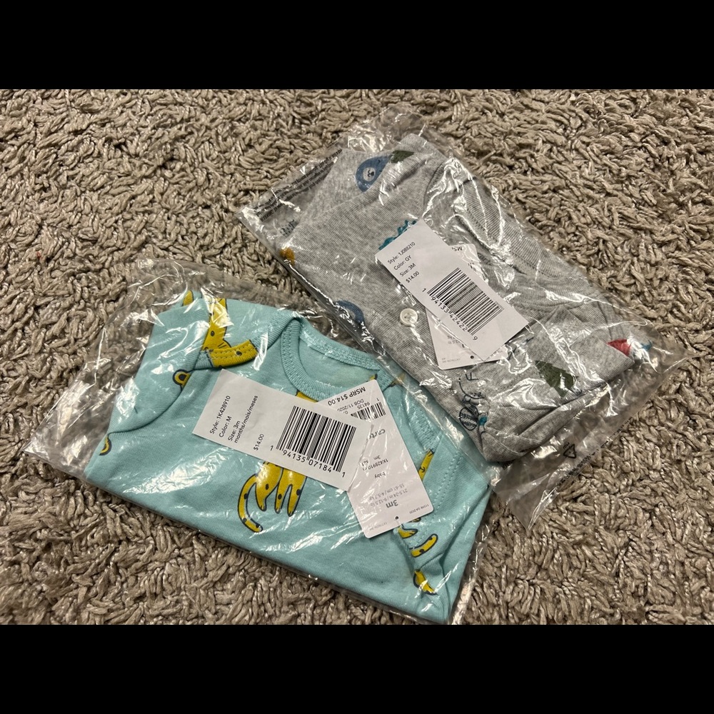 BUNDLE OF 2, Carters, Baby Short Sleeve One Piece, 3 Months